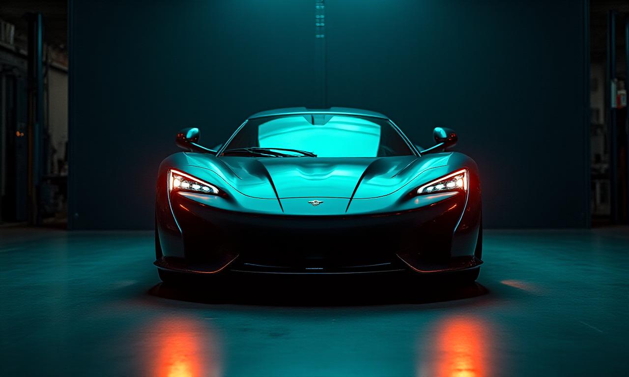 Coche deportivo bajo luces de estudio